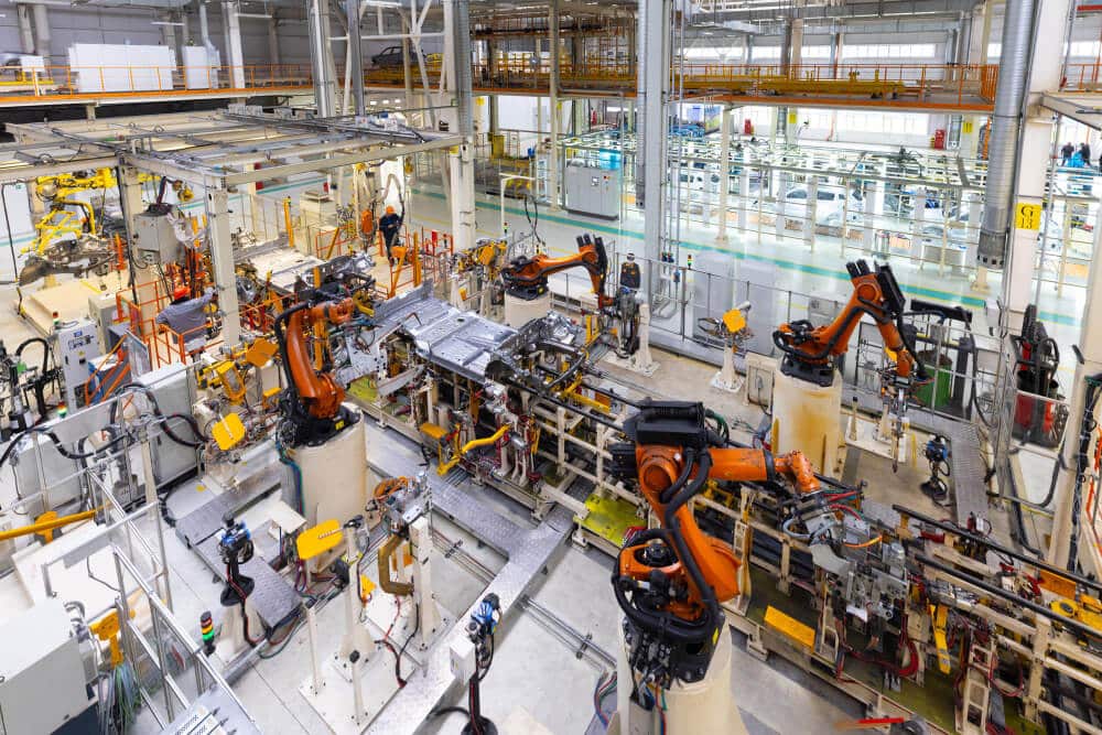corpos de carro estao na fabrica da linha de montagem para producao de carros modernos da industria automotiva vista superior